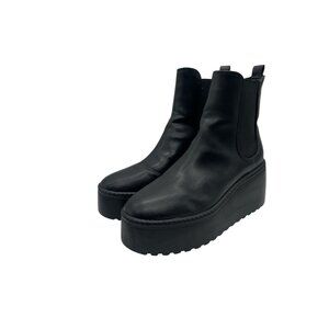 Womens Platform Wedge Ankle Boots 9.5 M Black Nine West Henrita3 Slip On Chunky